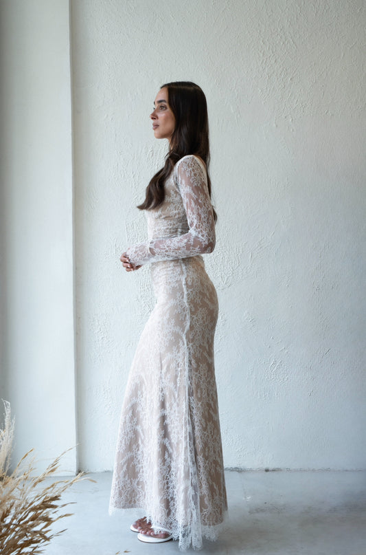 beige veil dress