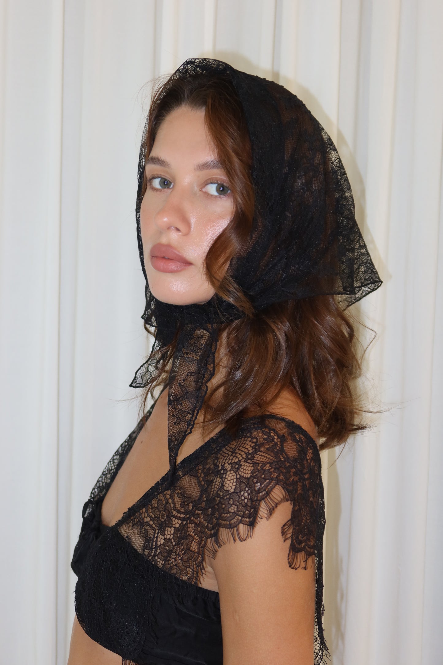 Black lace headscarf