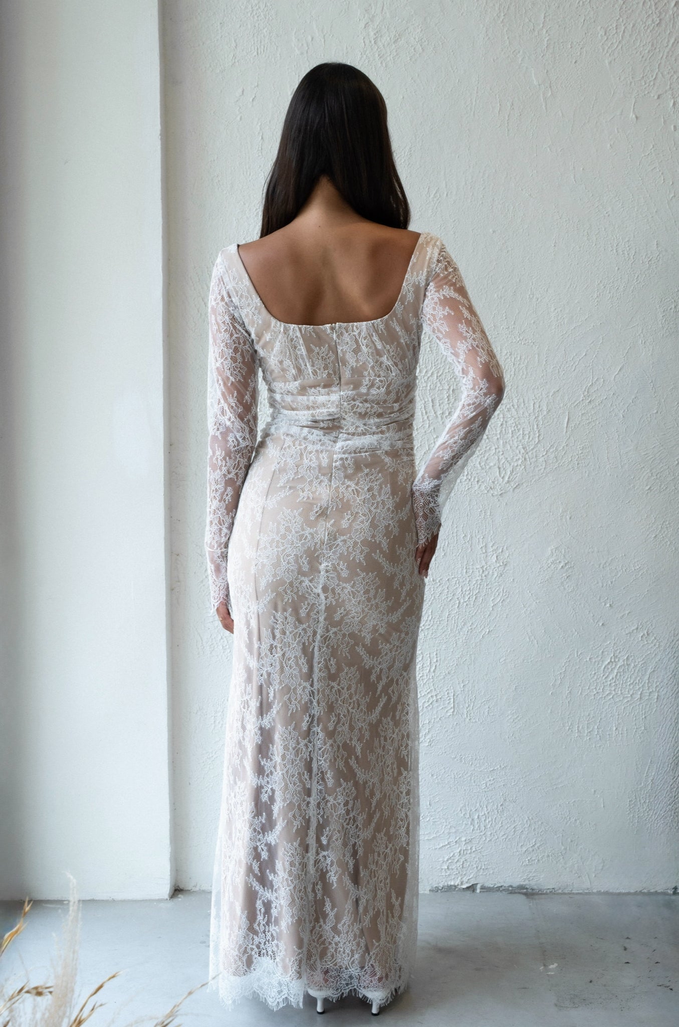 beige veil dress