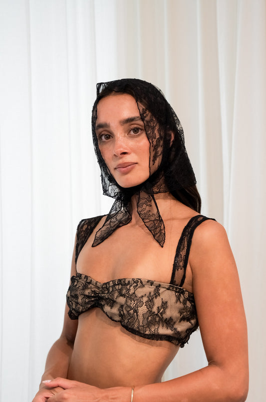 Black lace headscarf