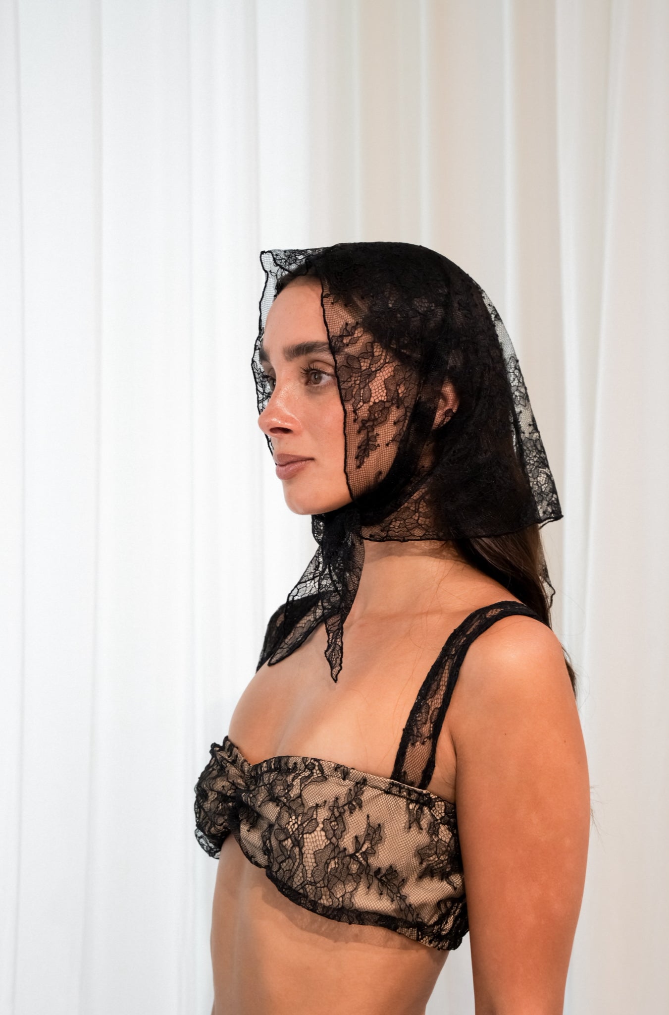 Black lace headscarf